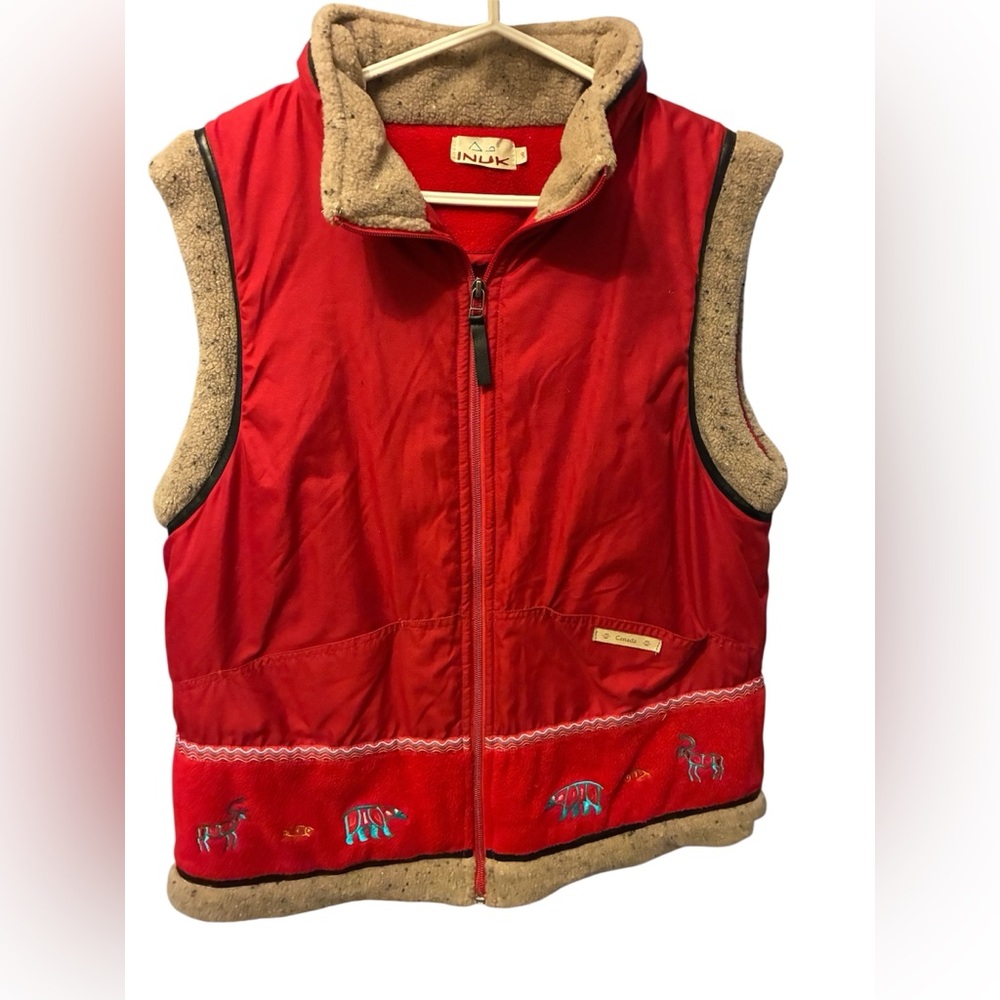 Vintage Inuk Fleece Lined Vest With Embroidery Accents Women’s Large